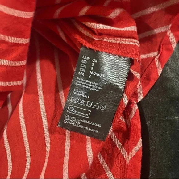 🎈Divided By H & M Size 2 Red White Striped 100% Cotton Shirt Top Blouse Women - Picture 4 of 5
